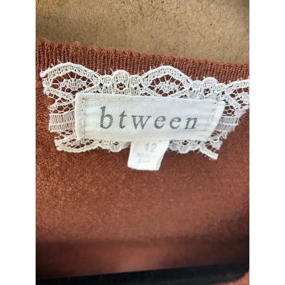 Btween Girls Rust Brown Knit Tie-Front Shrug Cropped Cardigan Sweater Size 12